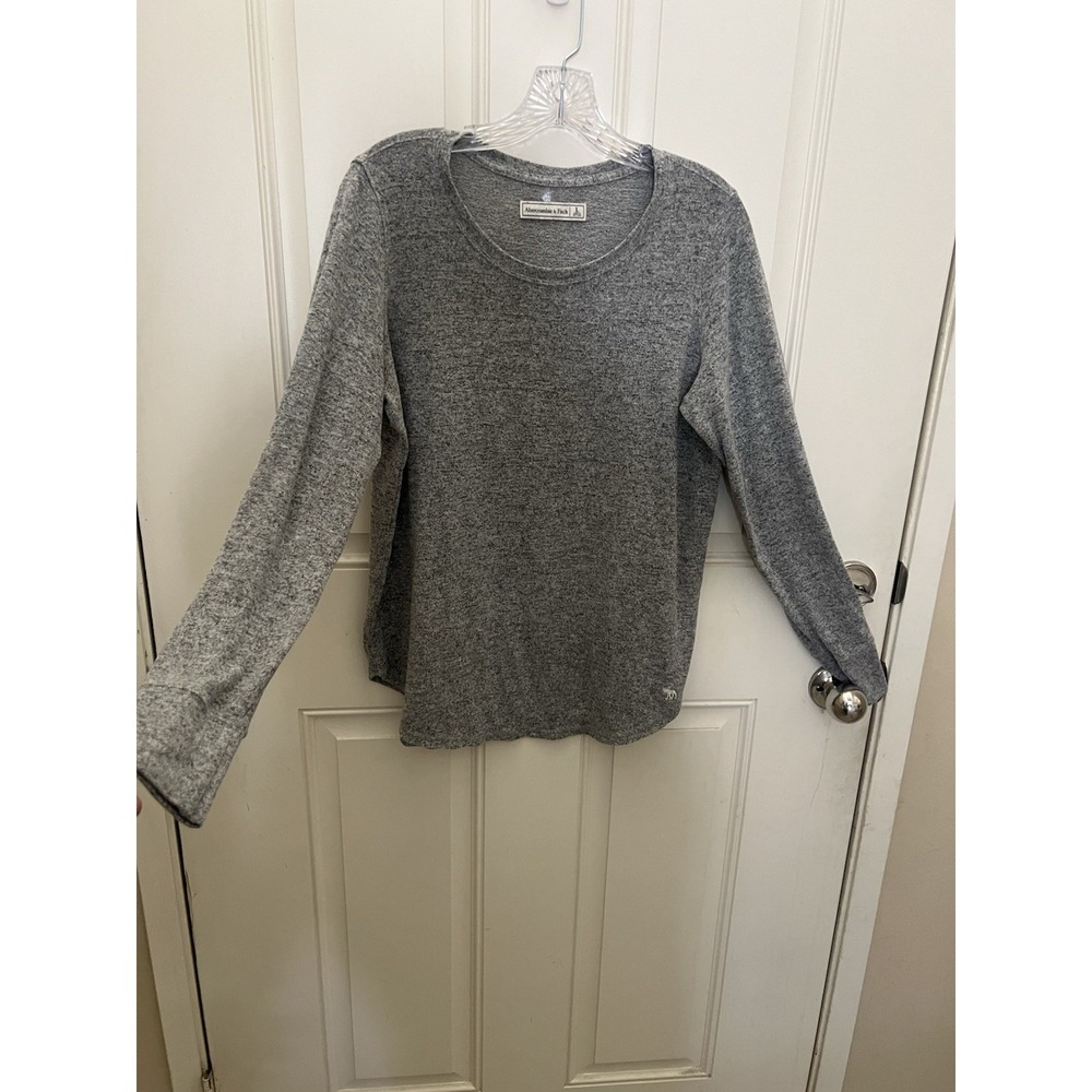 Womens Abercrombie & Fitch Basic Gray Crewneck Preppy Curved Long Sleeve Sz L